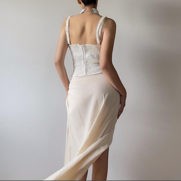 Vintage Rare Gold Label  1990s Ivory Hand-Beaded Lace Corset Bustier‎ - Picture 2 of 13